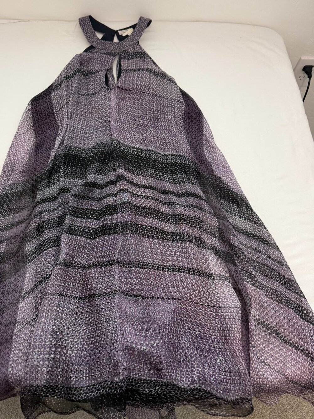 Vintage Leon Max Limited Edition 100% Silk Purple Halter Sheer Midi Dress